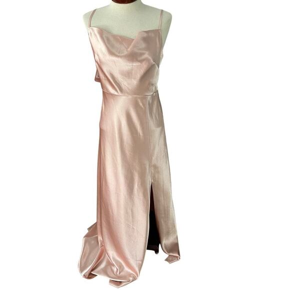 Birdy Grey NEW Rose Gold Lisa Long Satin Dress Size Medium Bridesmaid Prom Gown - Picture 1 of 7